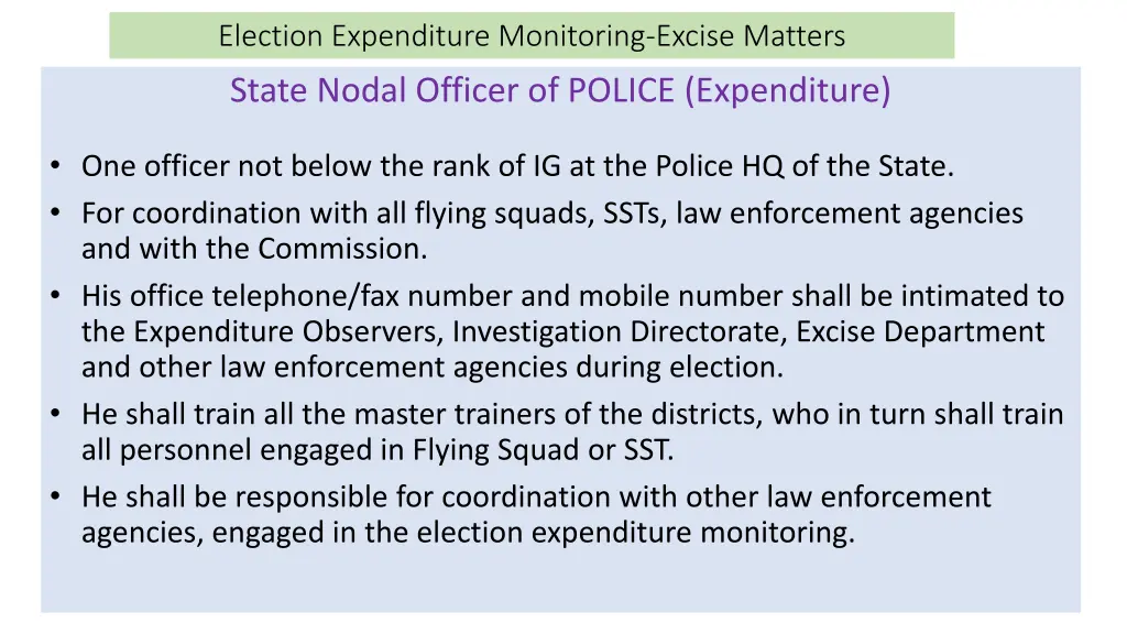 election expenditure monitoring excise matters