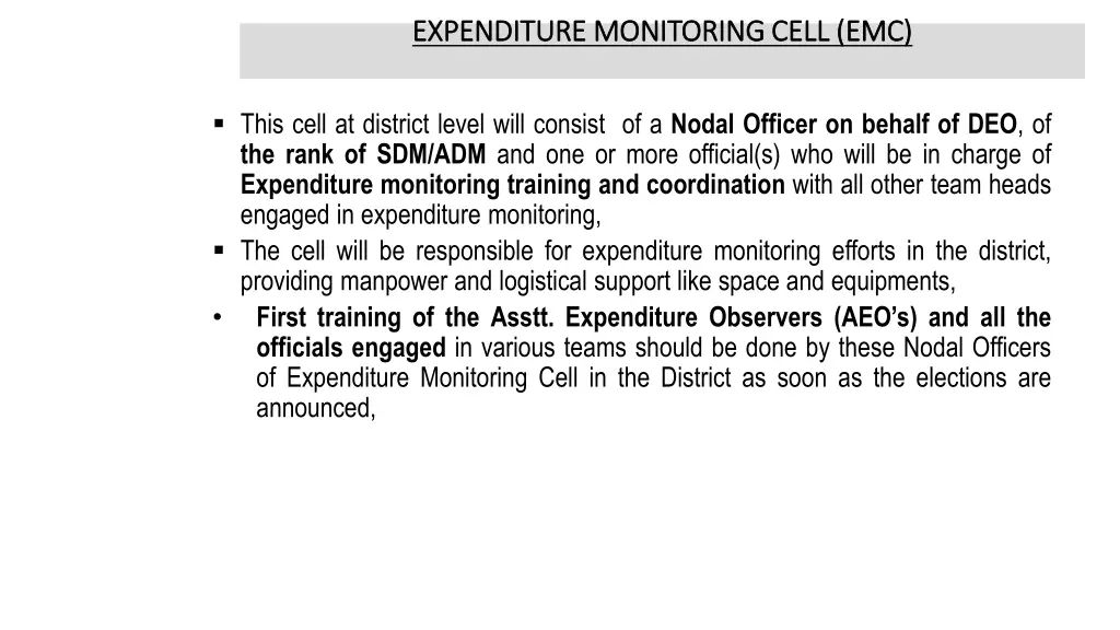 expenditure monitoring cell emc expenditure