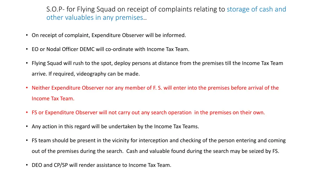 s o p for flying squad on receipt of complaints