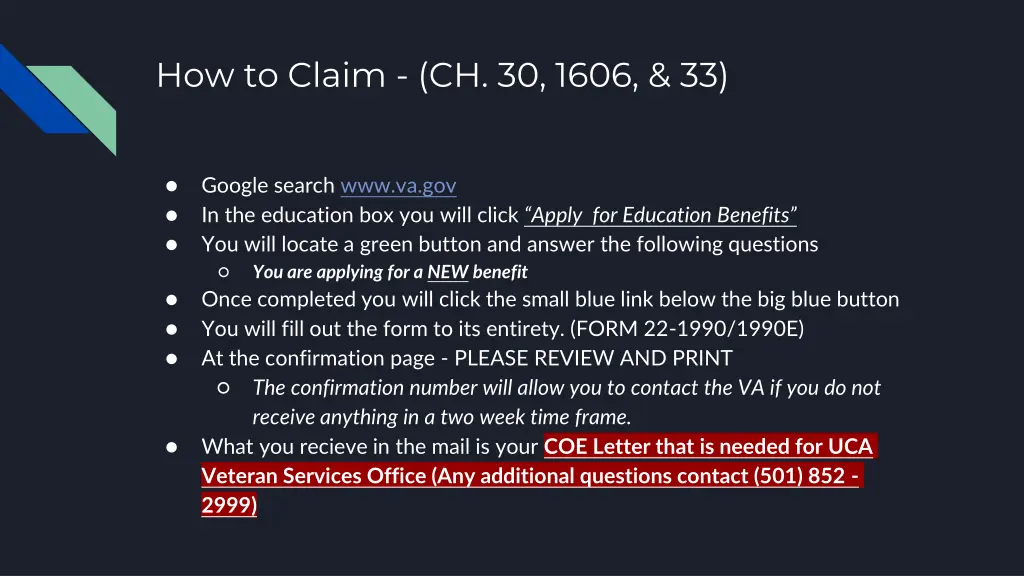 how to claim ch 30 1606 33