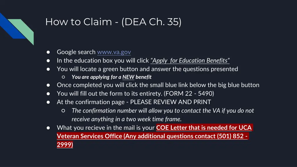 how to claim dea ch 35