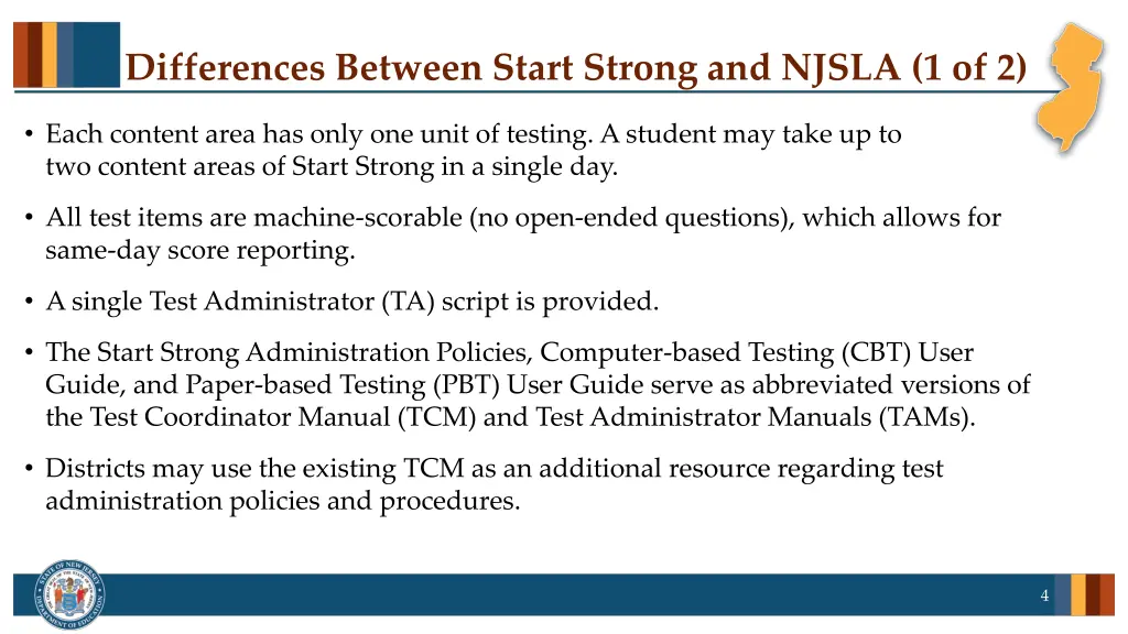 differences between start strong and njsla 1 of 2