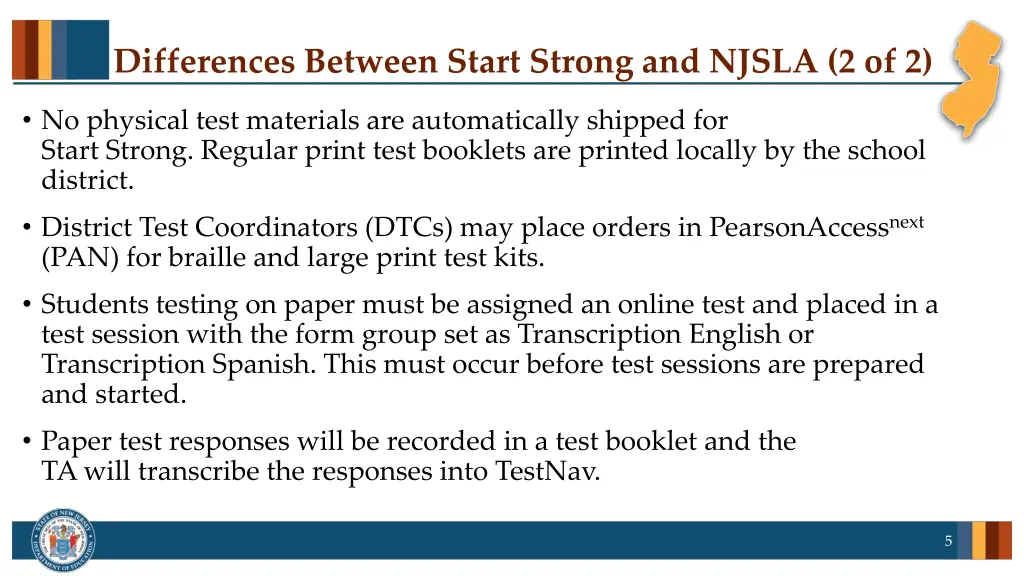 differences between start strong and njsla 2 of 2