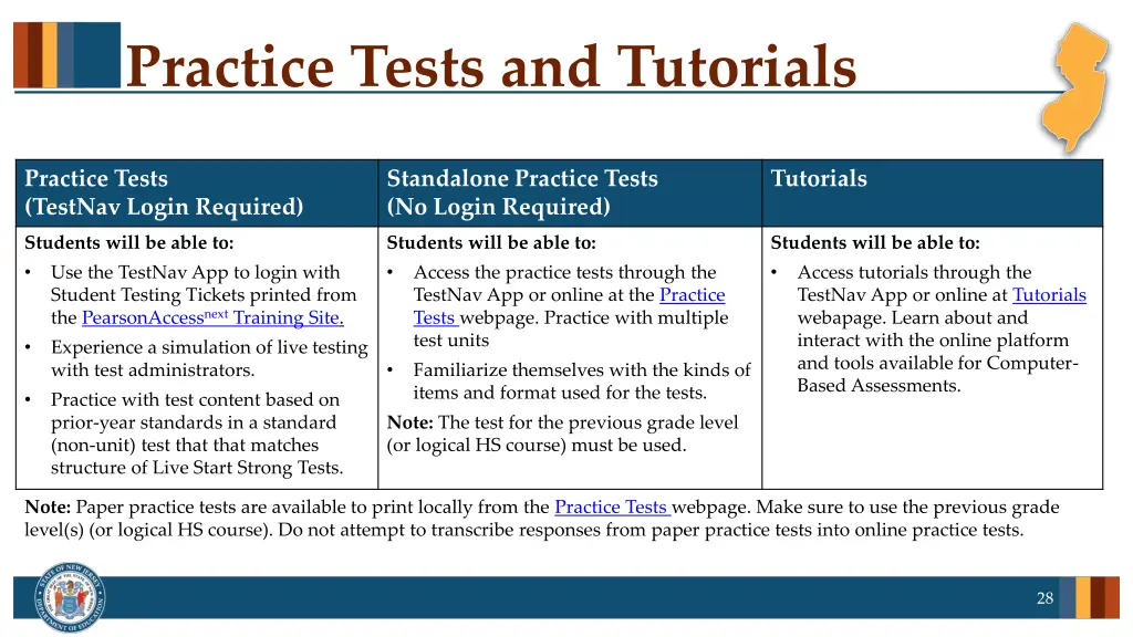 practice tests and tutorials