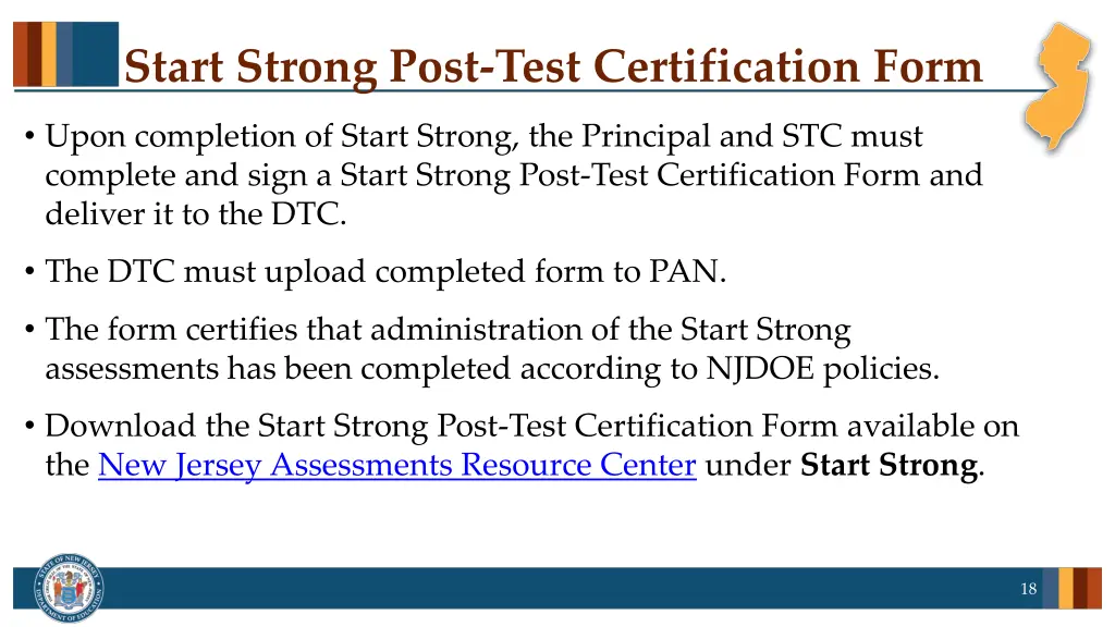 start strong post test certification form