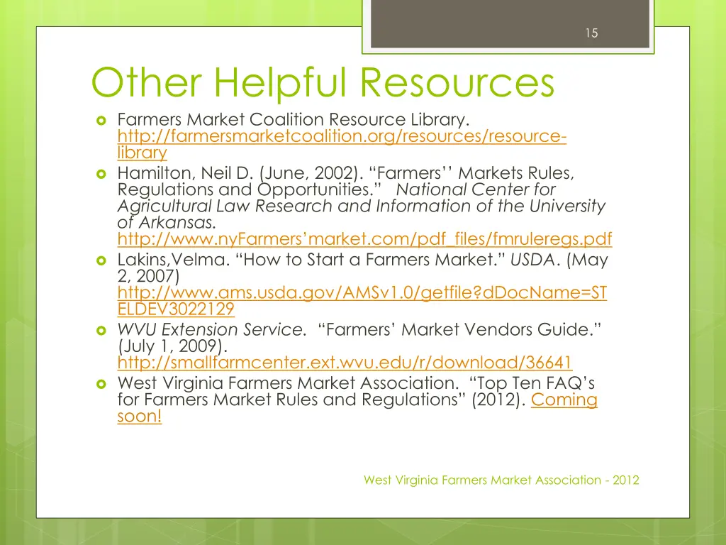 other helpful resources farmers market coalition