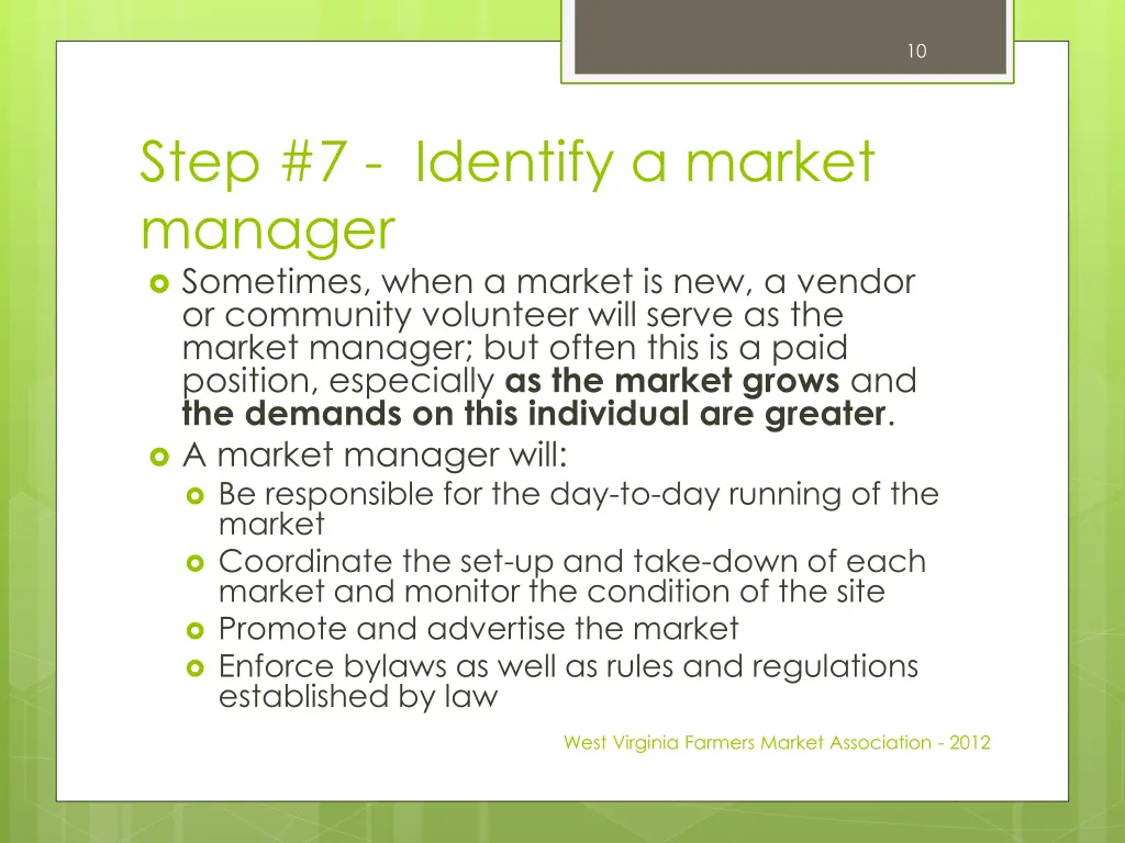 step 7 identify a market manager sometimes when