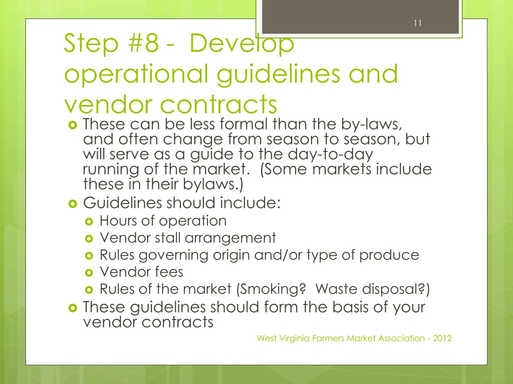 step 8 develop operational guidelines and vendor