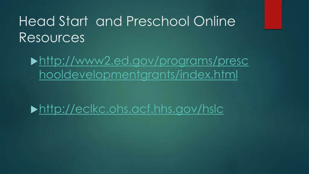 head start and preschool online resources