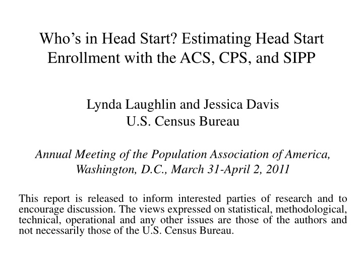 who s in head start estimating head start