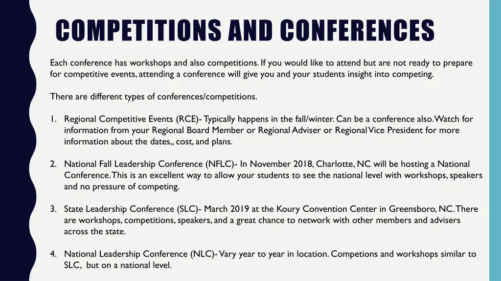 competitions and conferences