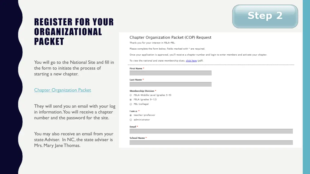 register for your organizational packet