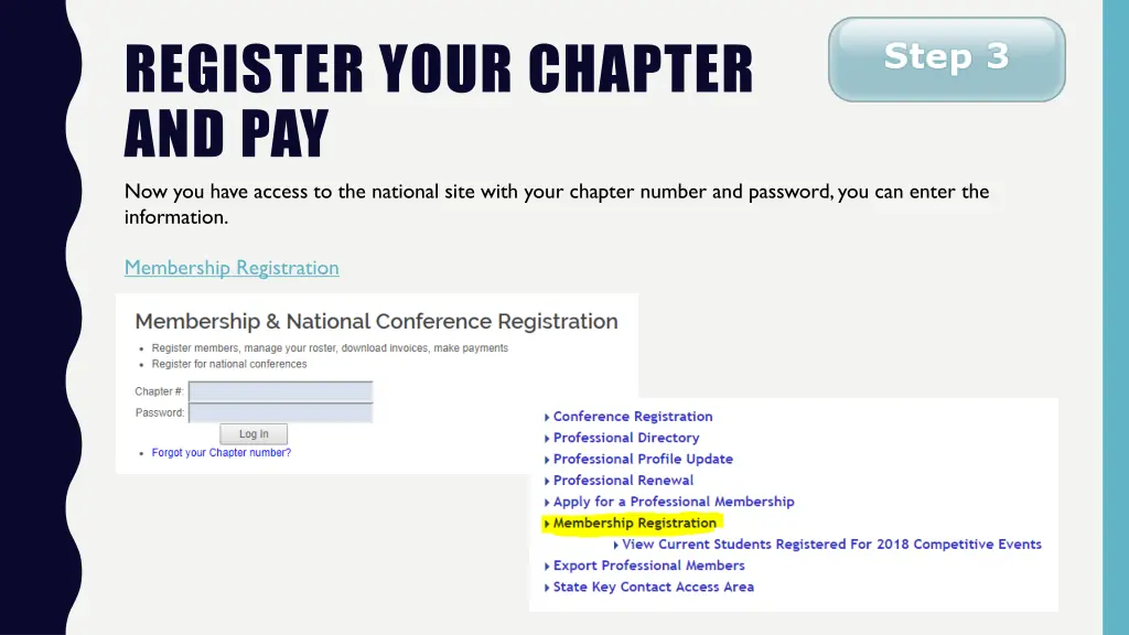 register your chapter and pay now you have access