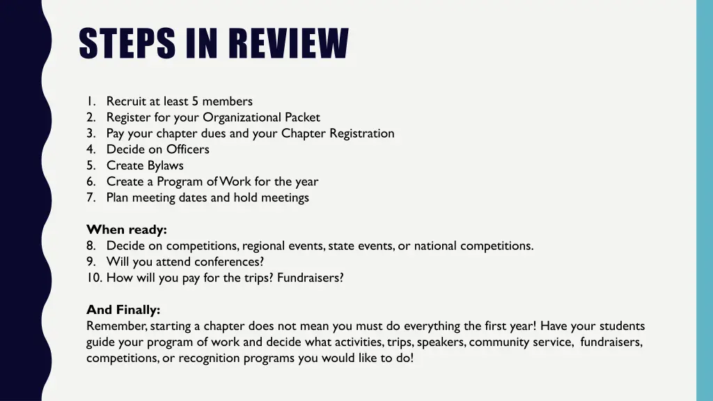 steps in review