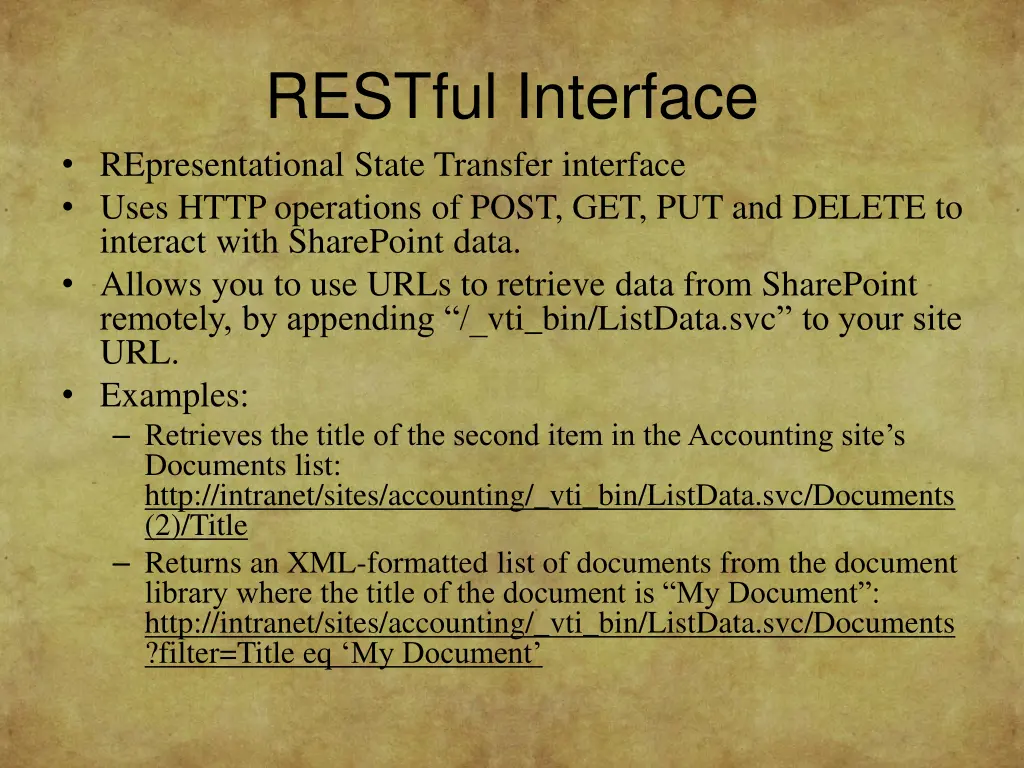 restful interface representational state transfer