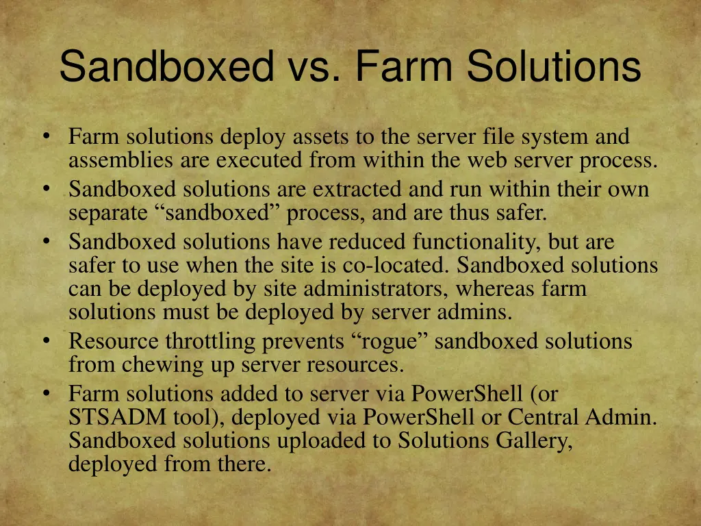 sandboxed vs farm solutions