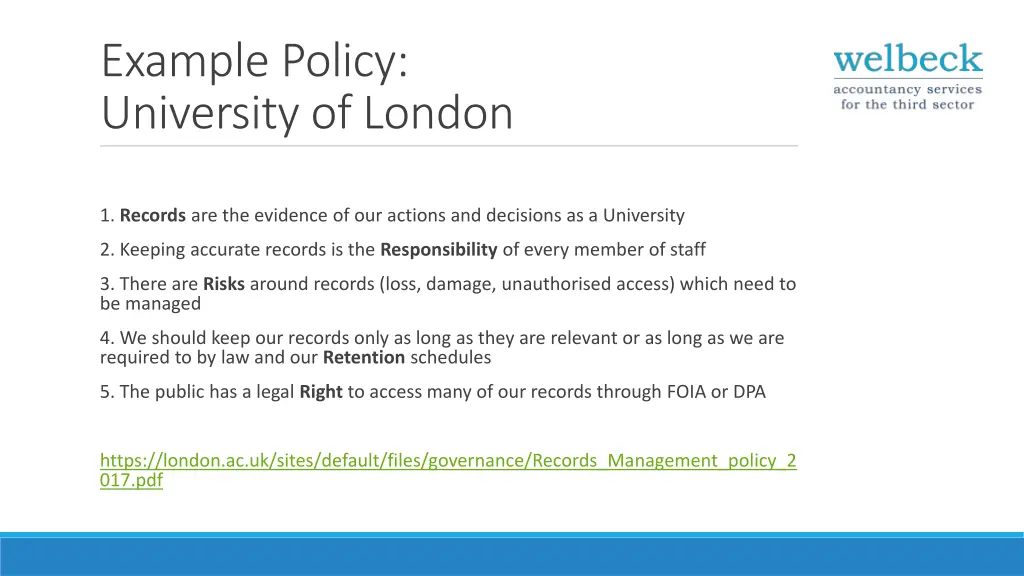 example policy university of london