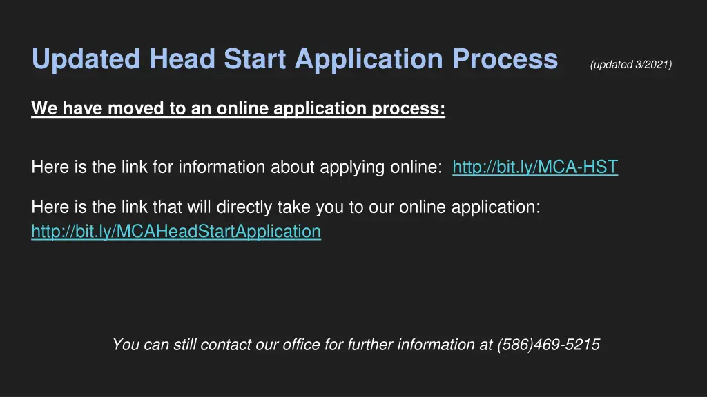 updated head start application process