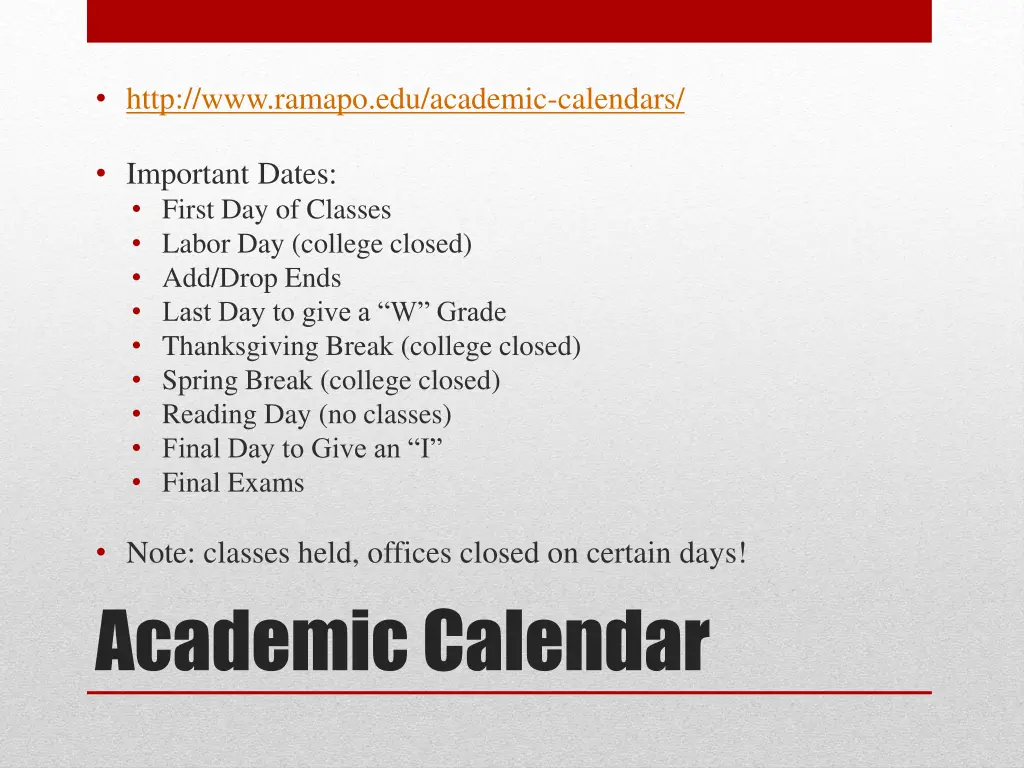 http www ramapo edu academic calendars