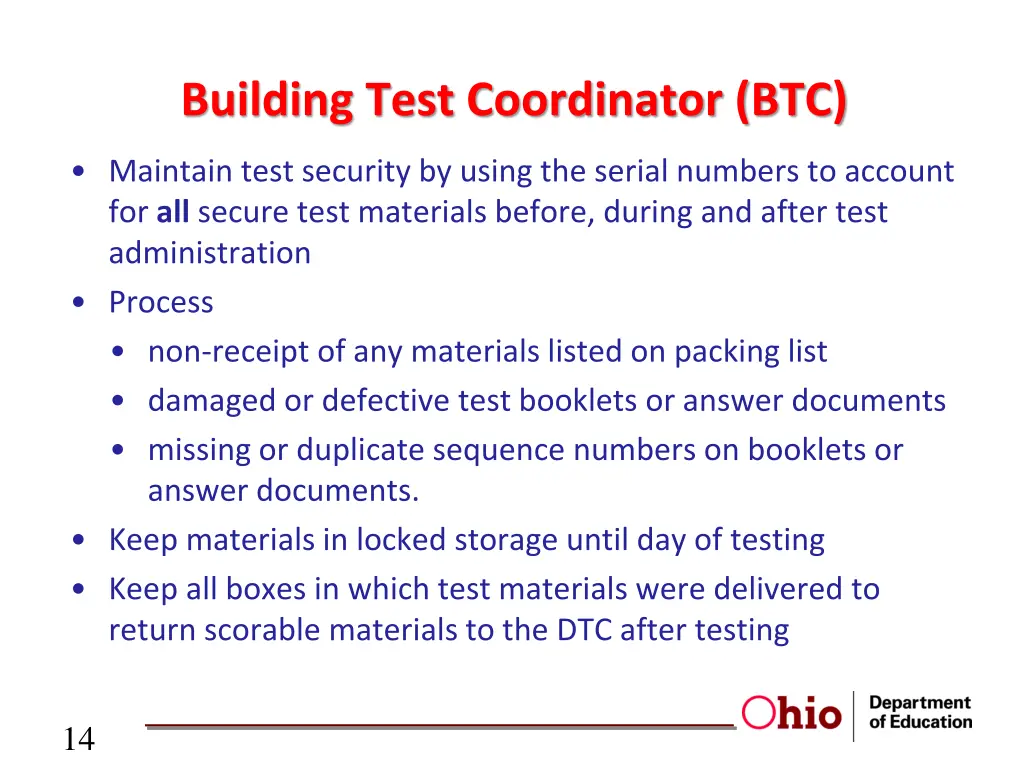 building test coordinator btc 1