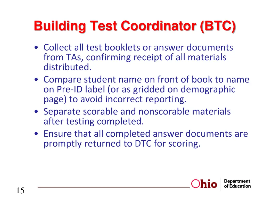 building test coordinator btc 2