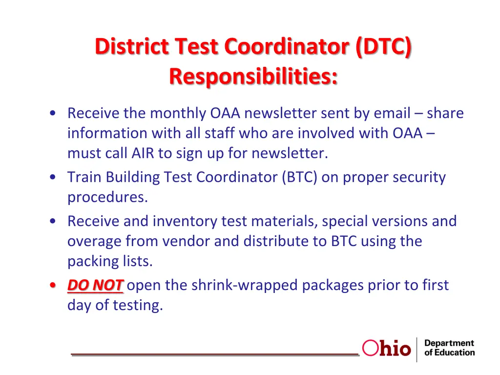 district test coordinator dtc responsibilities