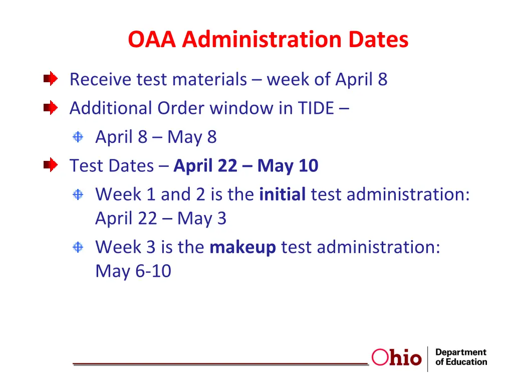 oaa administration dates 1