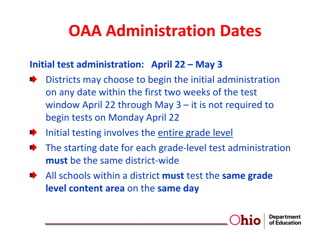 oaa administration dates 2