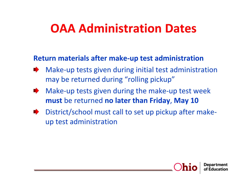 oaa administration dates 8