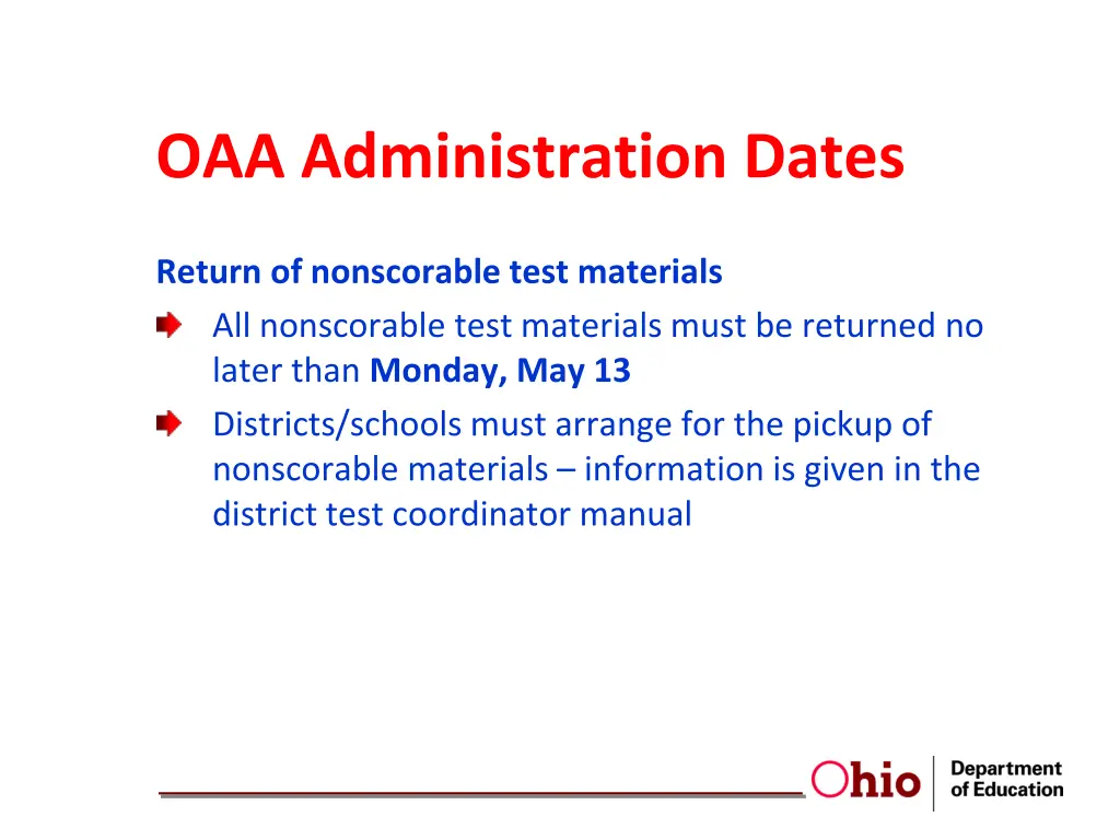 oaa administration dates 9