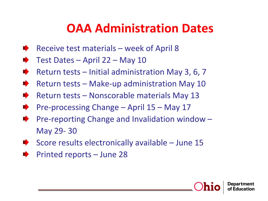 oaa administration dates