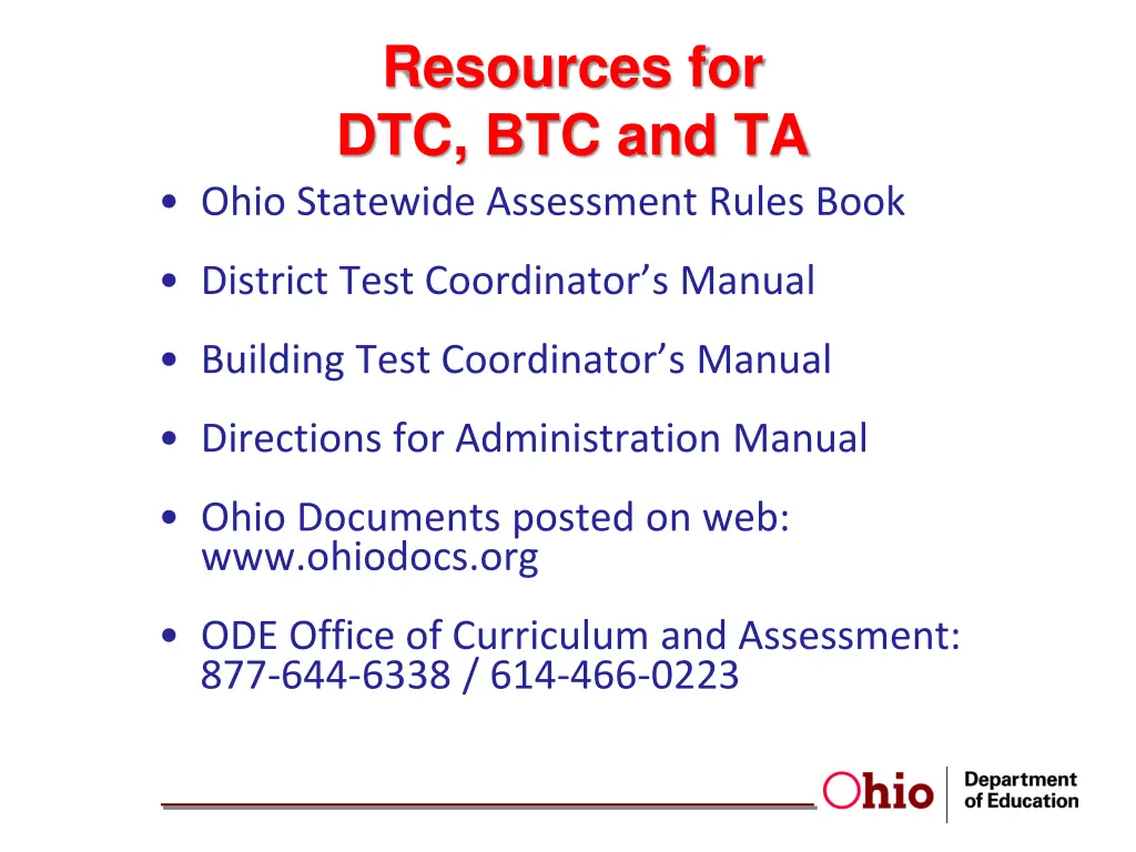 resources for dtc btc and ta ohio statewide