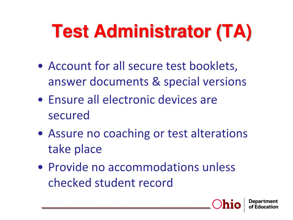 test administrator ta 1