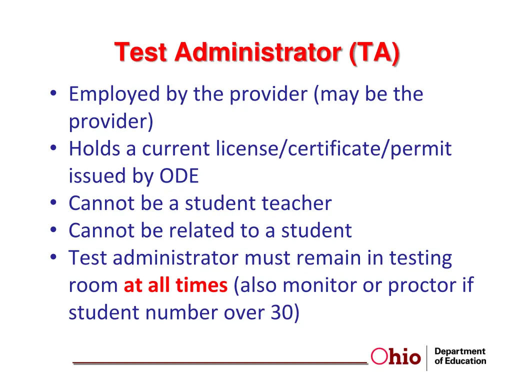 test administrator ta