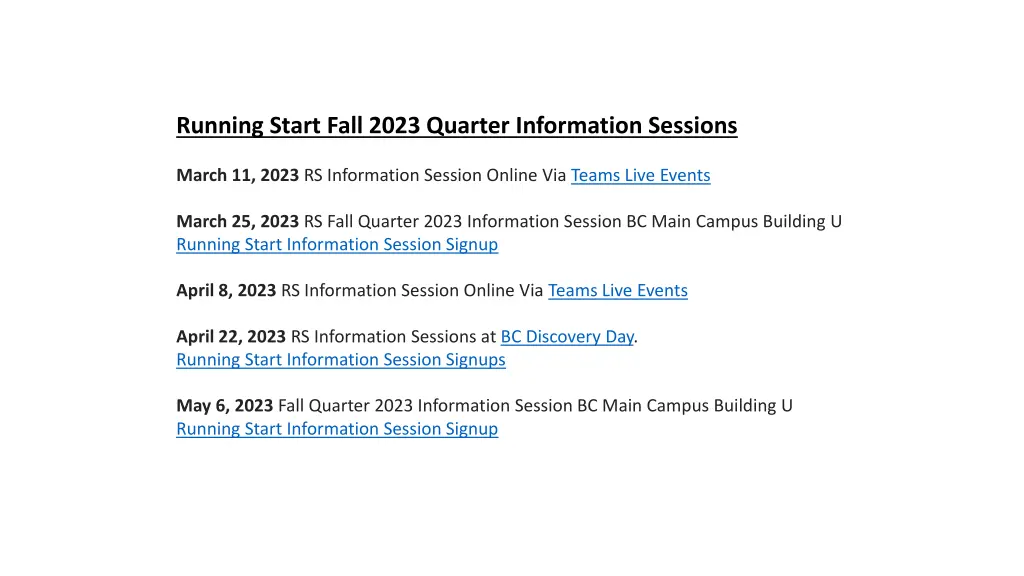 running start fall 2023 quarter information