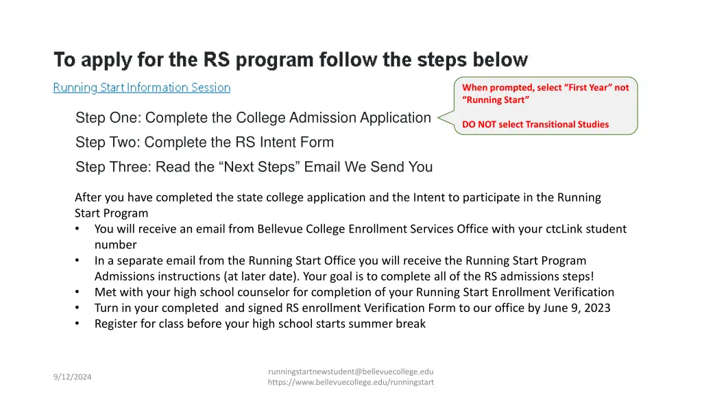 when prompted select first year not running start