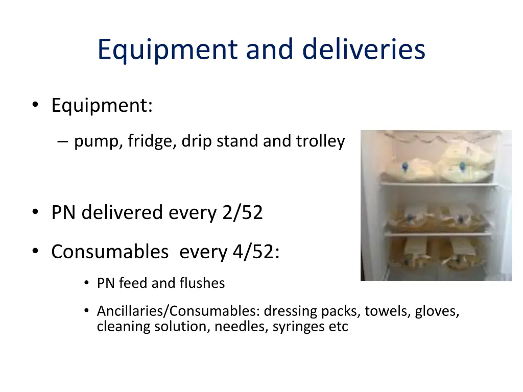 equipment and deliveries