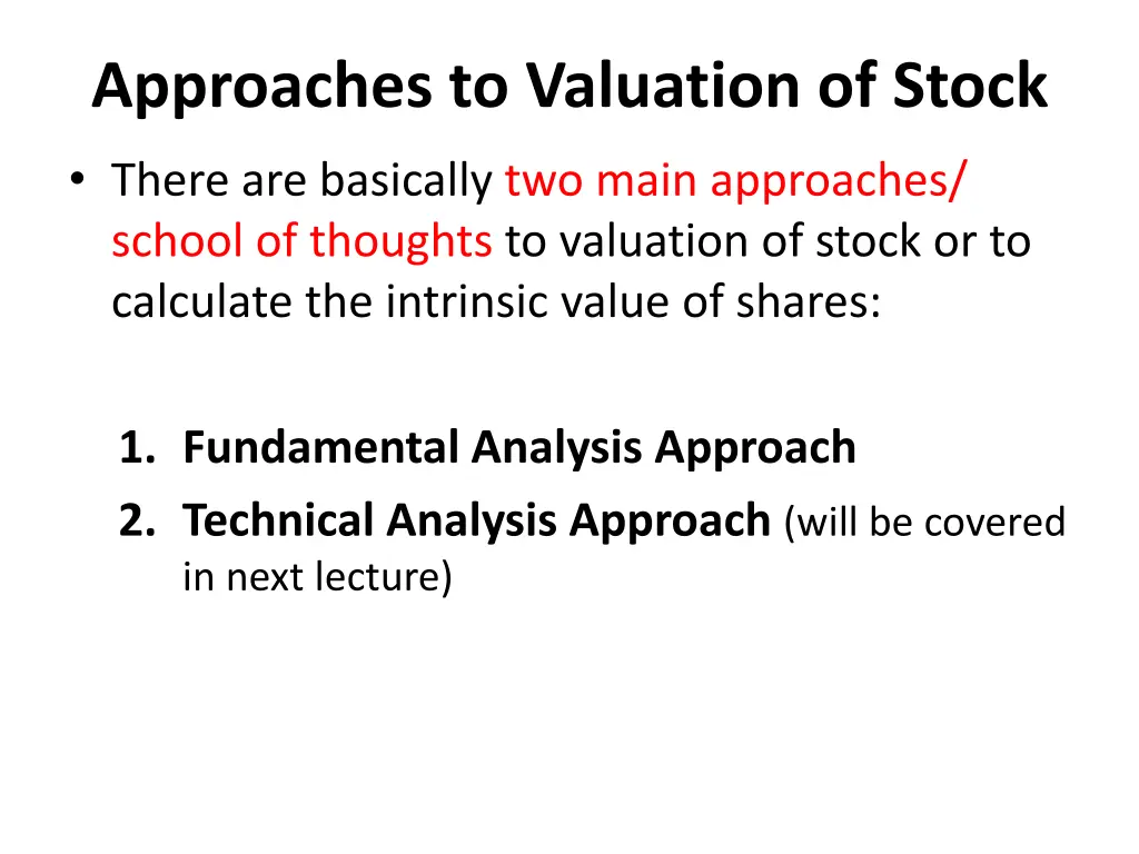 approaches to valuation of stock