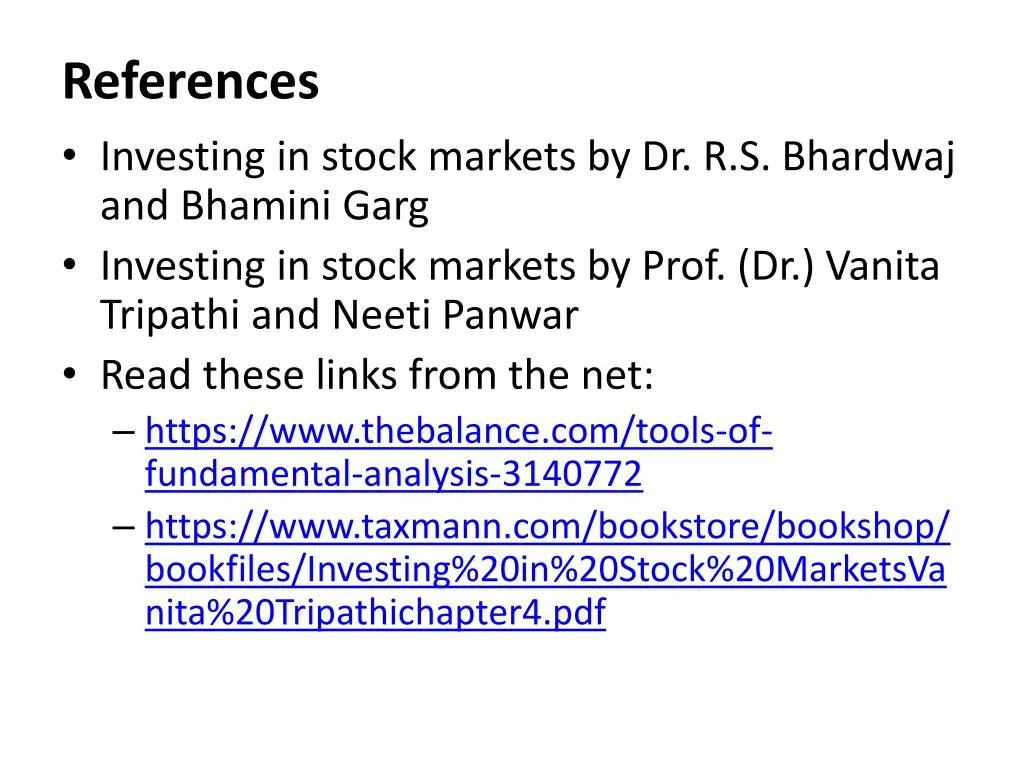 references investing in stock markets