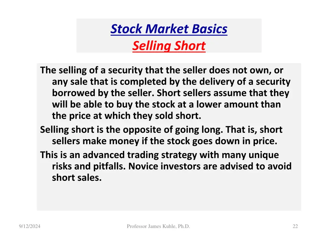 stock market basics selling short