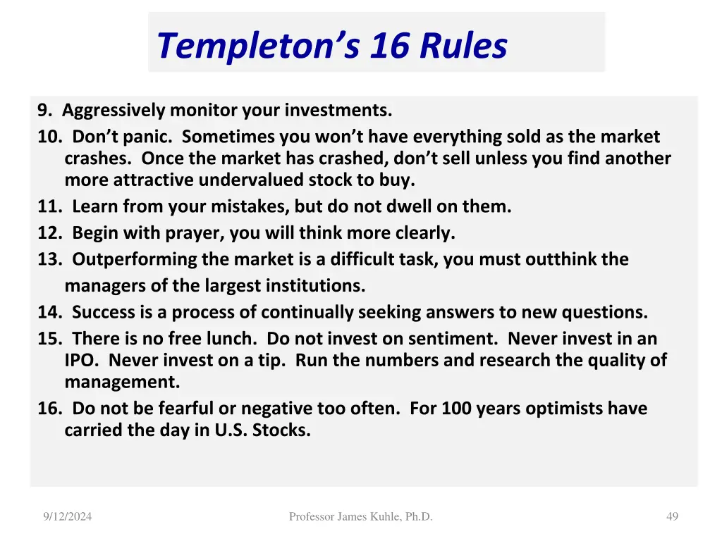 templeton s 16 rules