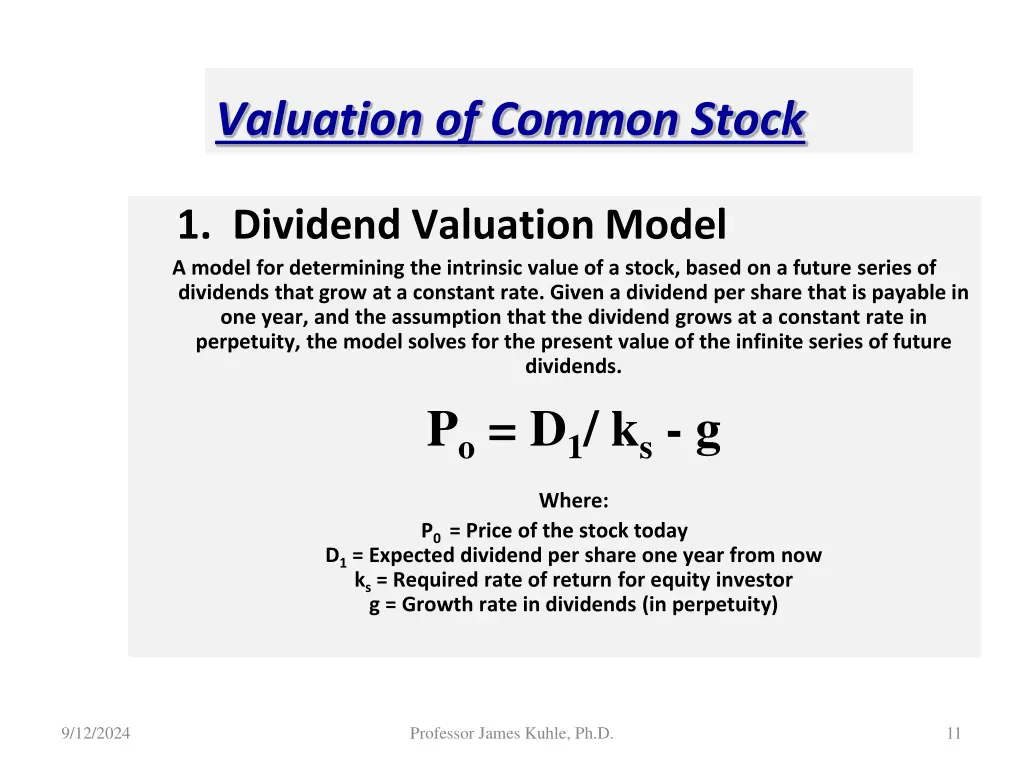 valuation of common stock