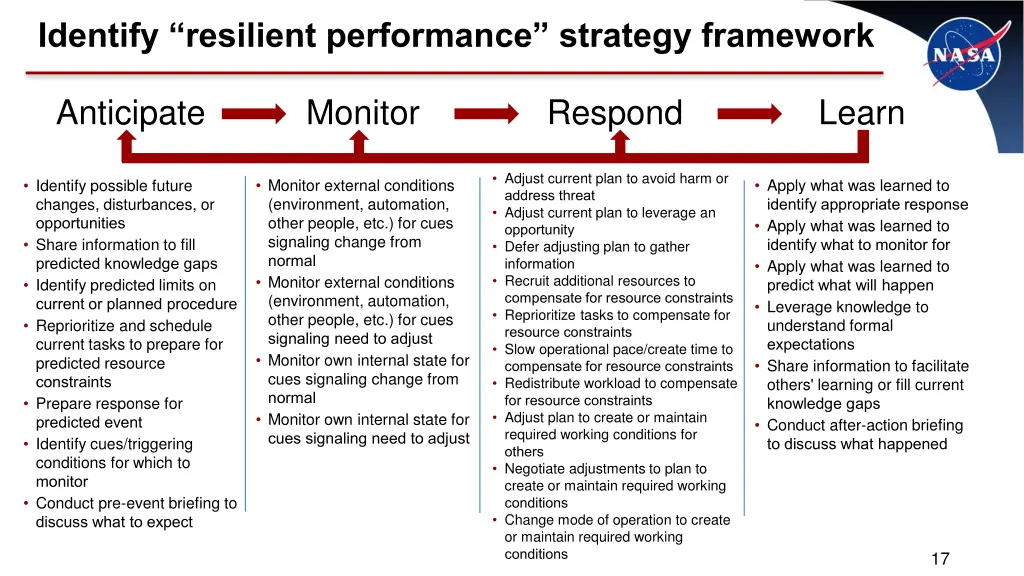 identify resilient performance strategy framework