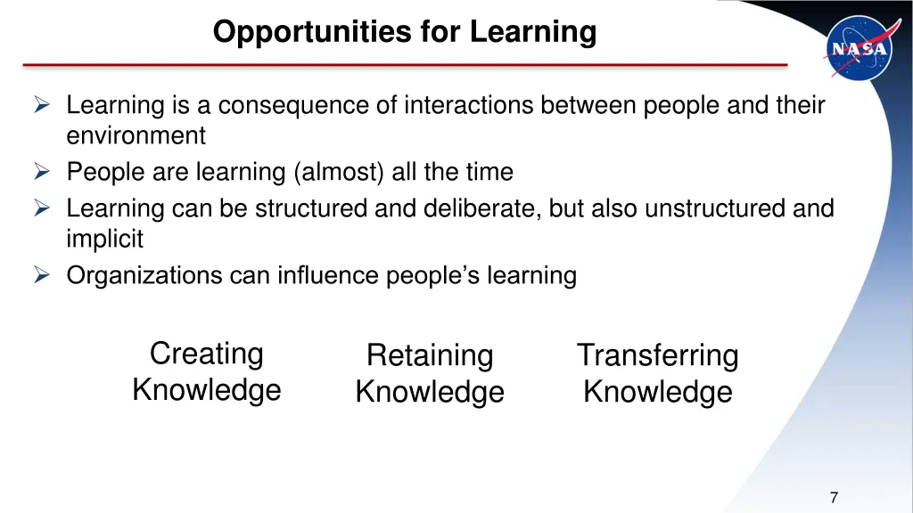 opportunities for learning