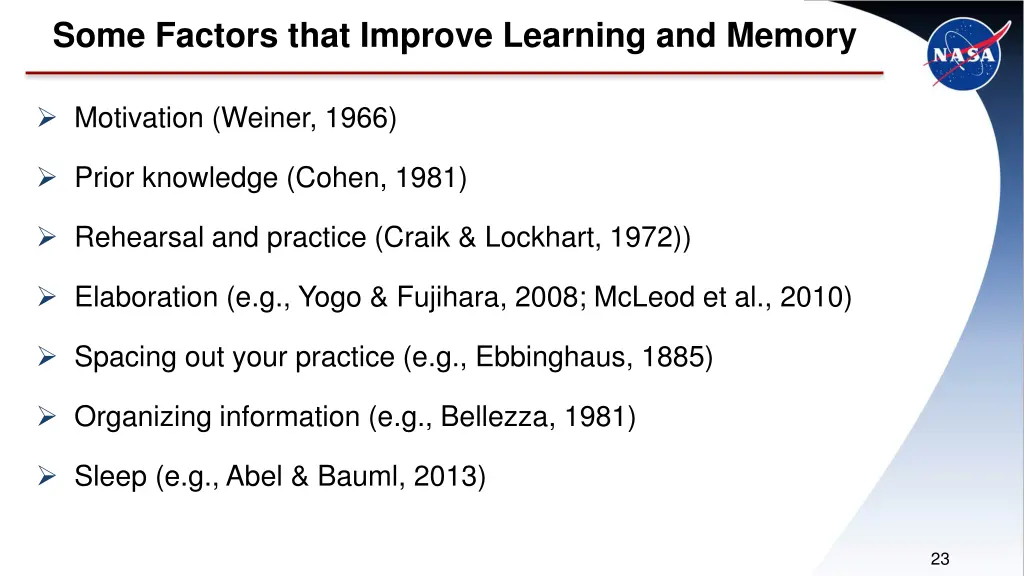 some factors that improve learning and memory