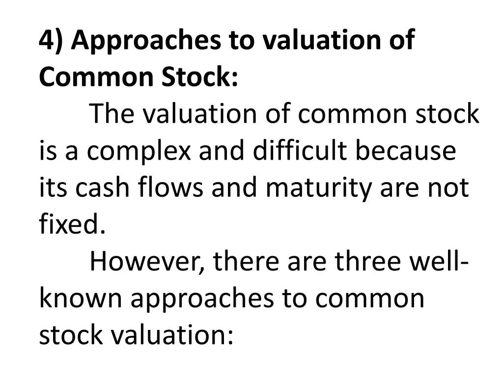 4 approaches to valuation of common stock