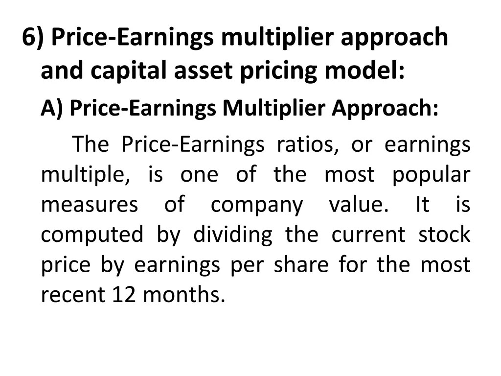 6 price earnings multiplier approach and capital