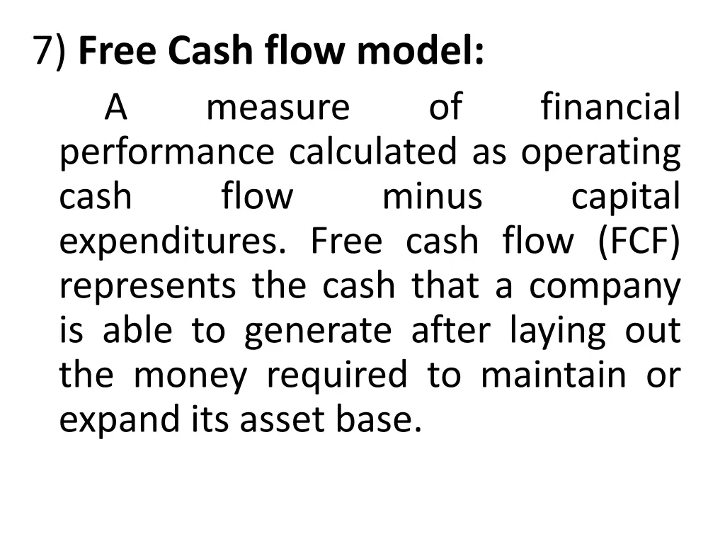 7 free cash flow model a measure performance