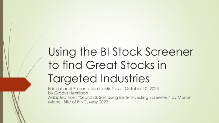 using the bi stock screener to find great stocks