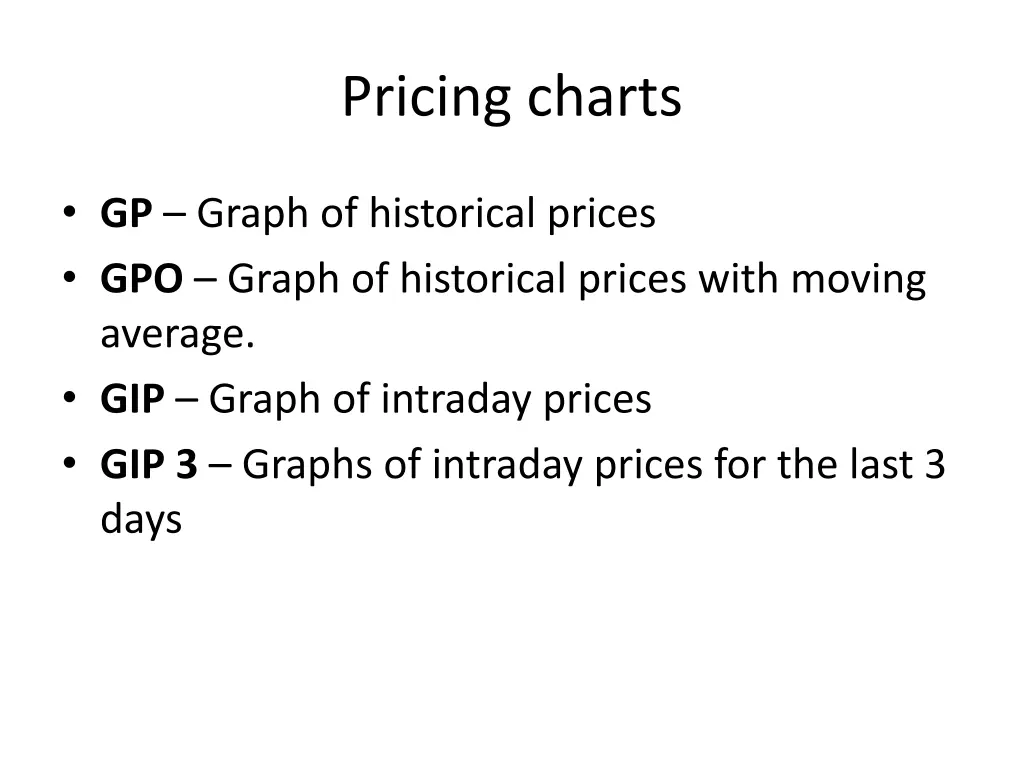 pricing charts